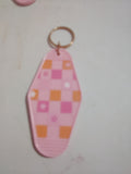 Pink flower checkered keychain