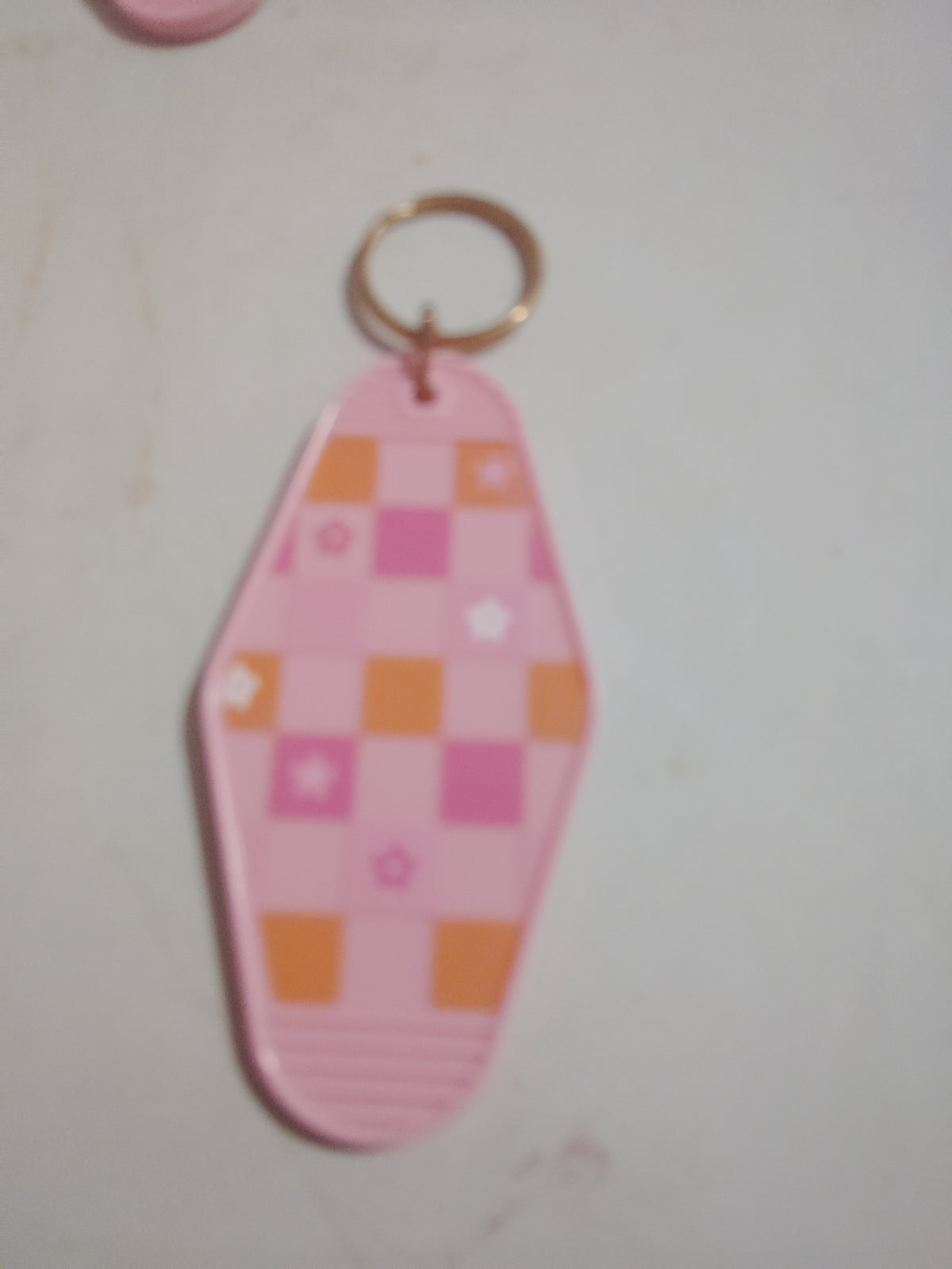 Pink flower checkered keychain
