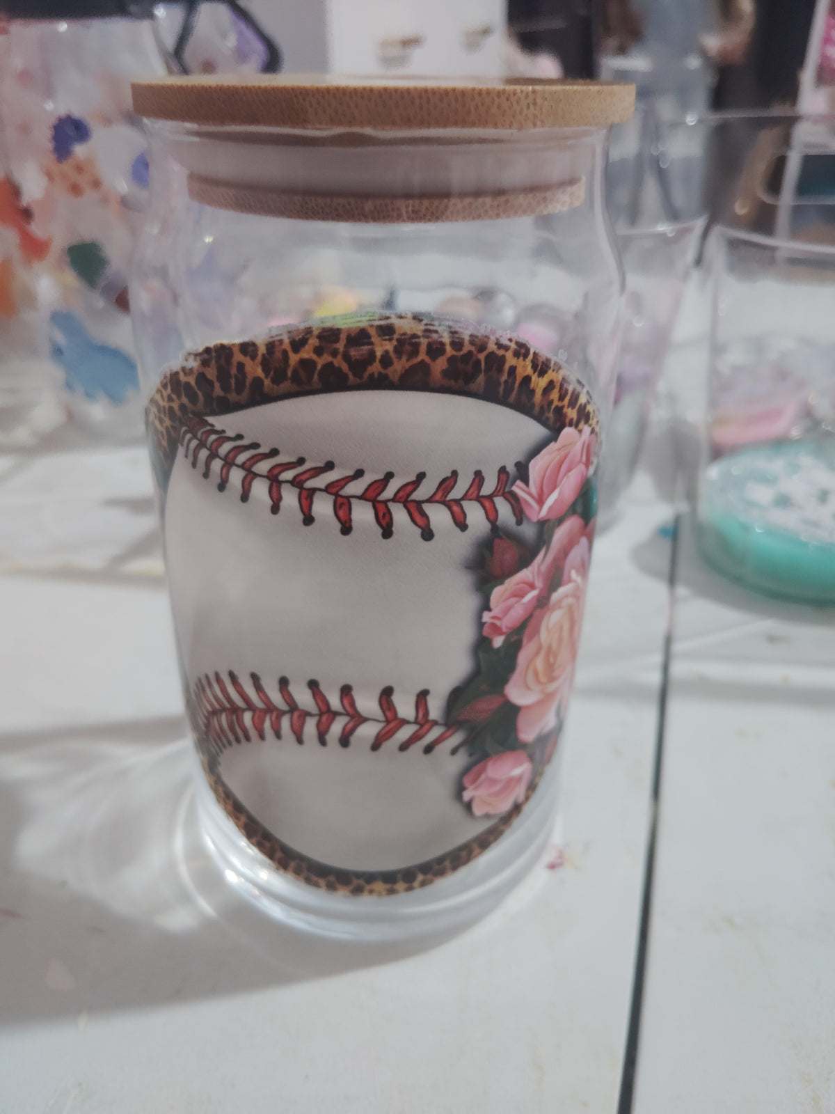 16 oz glass baseball cup