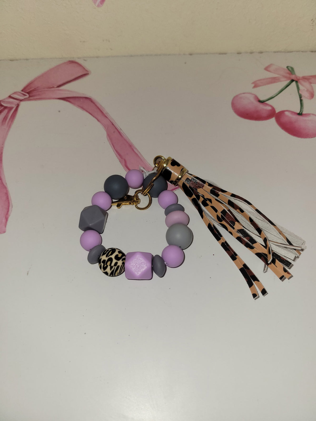 Purple leopard wristlet