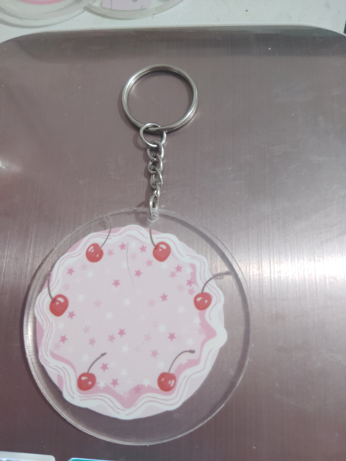 Pink cherry cake keychain