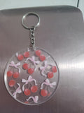 Pink bow girly bow & cherry keychain